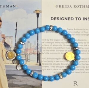 LIVE Freida Rothman Turquoise Bead Stretch Bracelet with Gold Logo